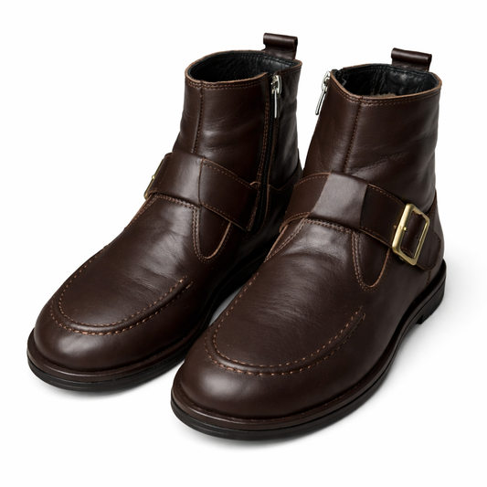 Skórzane botki damskie ocieplane brązowe, naturalna skóra