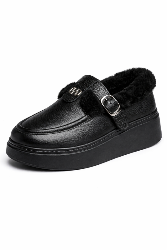 Damskie ocieplane loafersy skórzane