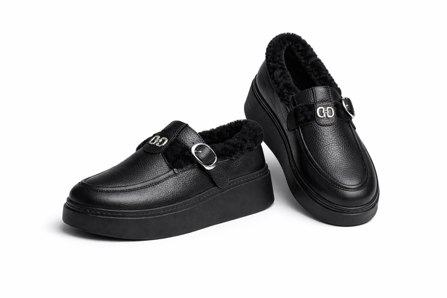 Damskie ocieplane loafersy skórzane