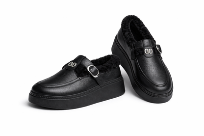 Damskie ocieplane loafersy skórzane