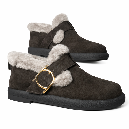 Botki damskie z naturalnego zamszu  ocieplane cegiełką