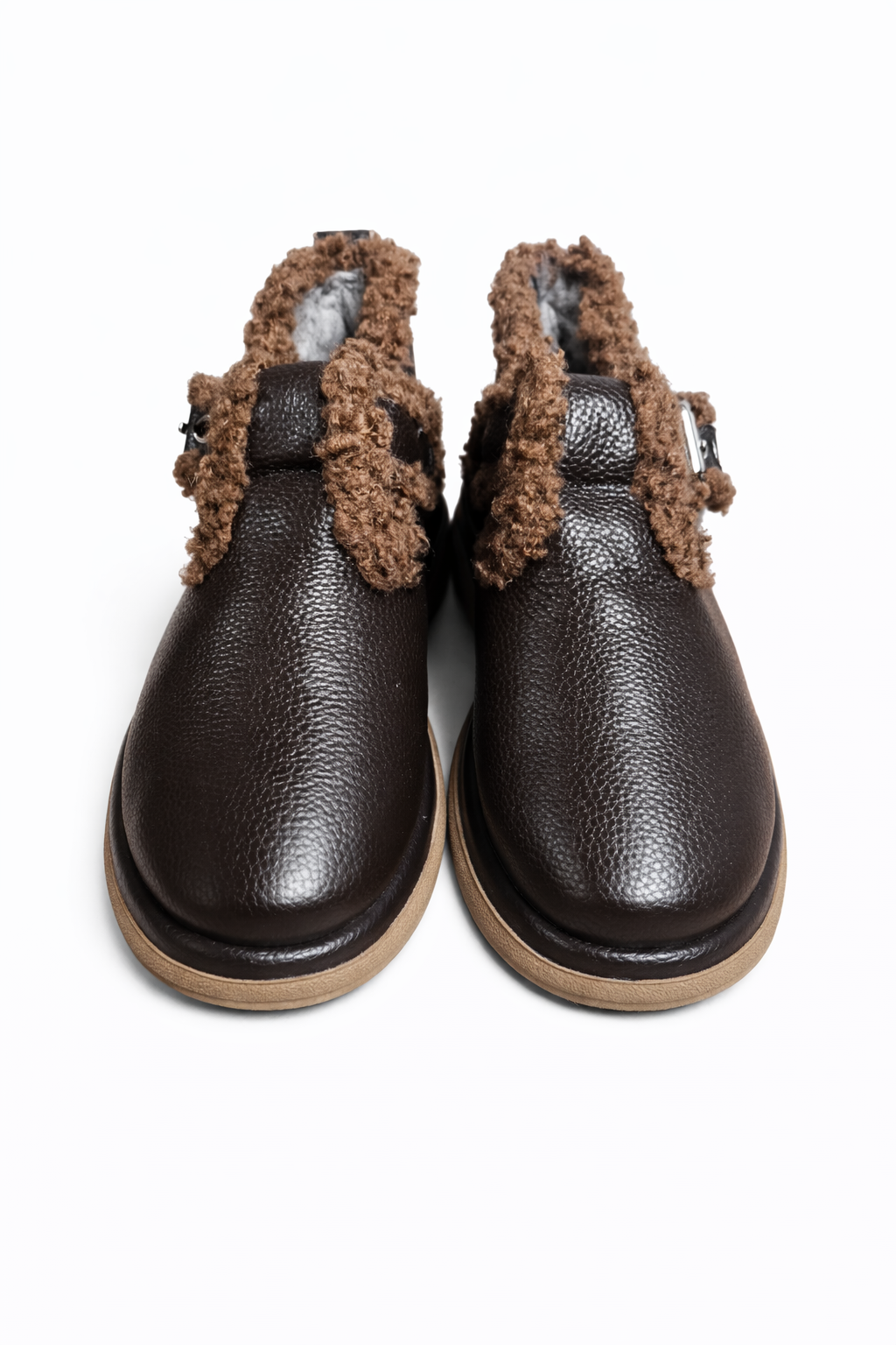 Damskie półbuty skórzane ocieplane brązowe z klamrą  komfortowe