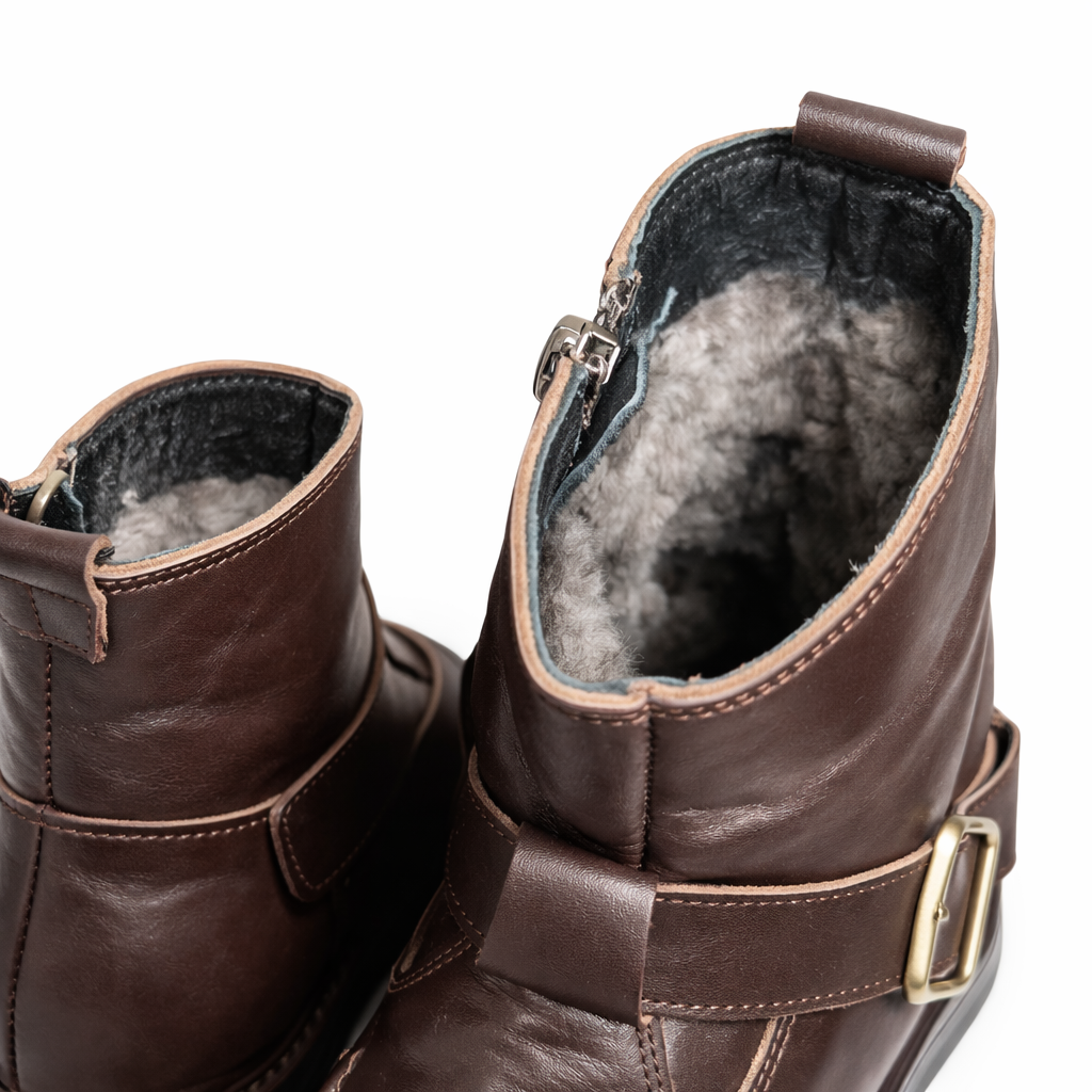 Skórzane botki damskie ocieplane  brązowe, naturalna skóra
