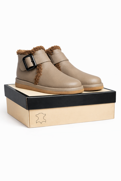 Damskie zimowe botki z ziarnistej skóry z ociepleniem