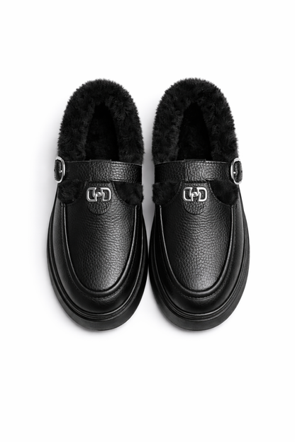 Damskie ocieplane loafersy skórzane