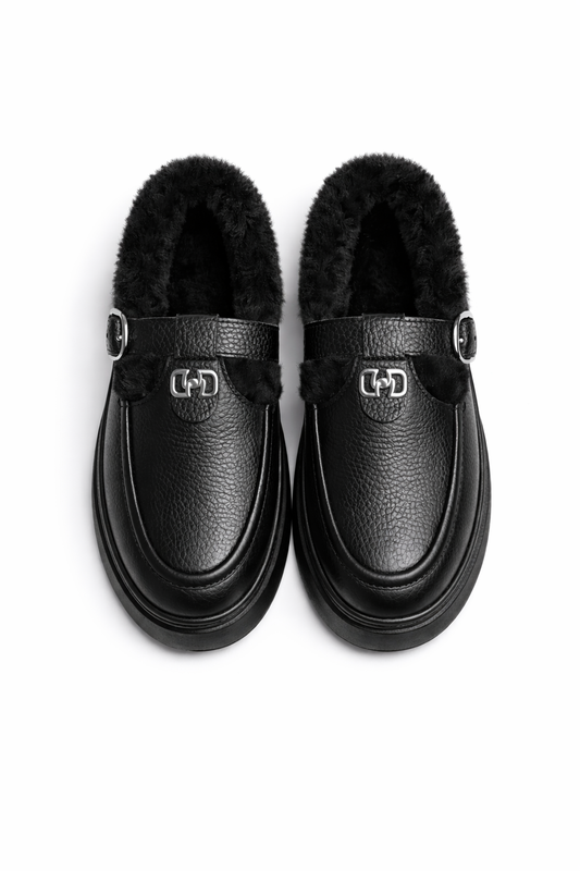 Damskie ocieplane loafersy skórzane