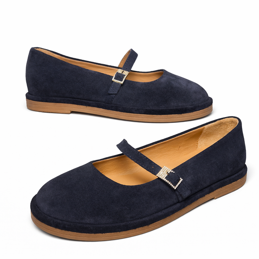 Baleriny damskie Mary Jane skórzane wygodne granatowe