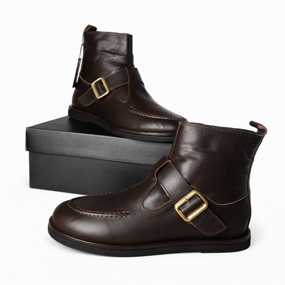 Skórzane botki damskie ocieplane  brązowe, naturalna skóra