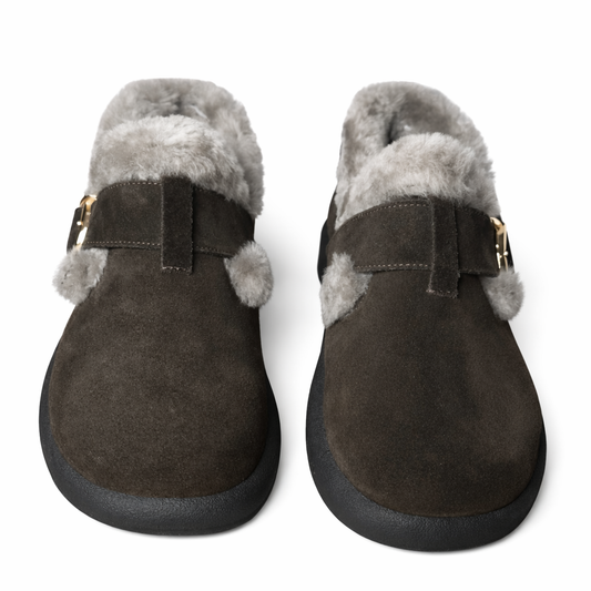 Botki damskie z naturalnego zamszu  ocieplane cegiełką