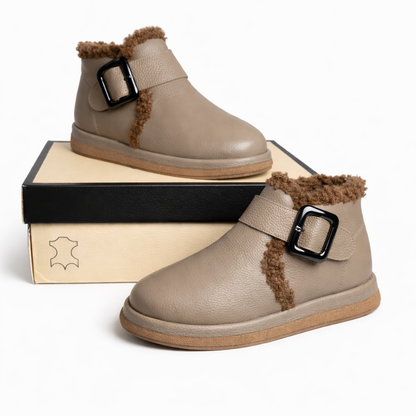 Damskie zimowe botki z ziarnistej skóry z ociepleniem